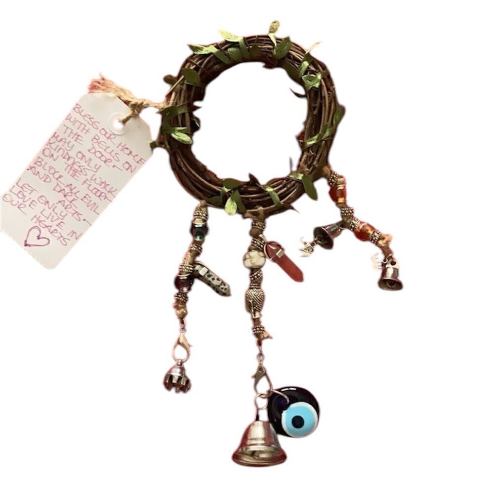 Handmade one of a kind Door Blessings by Dani beads bells crystals and evil eye